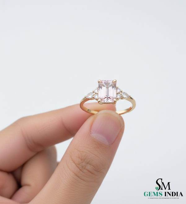 Emerald Cut Morganite & Diamond Engagement Ring in 14k and 18k Gold