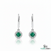 Round Emerald Halo Diamond Drop Leverback Earrings - Fine Gemstone Jewelry