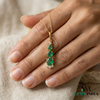 Fine Jewelry Three Stone Emerald ; Diamond Drop Pendant