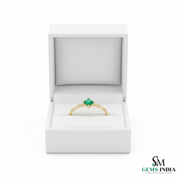 Princess Cut Natural Emerald Solitaire Ring – Minimalist Emerald Promise Ring