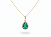 5.90 carat Teardrop natural Emerald Pendant with Diamond Halo Fine Gold Jewelry