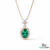 Oval Cut Natural Emerald Pendant with Diamond Halo Gemstone pendant for women