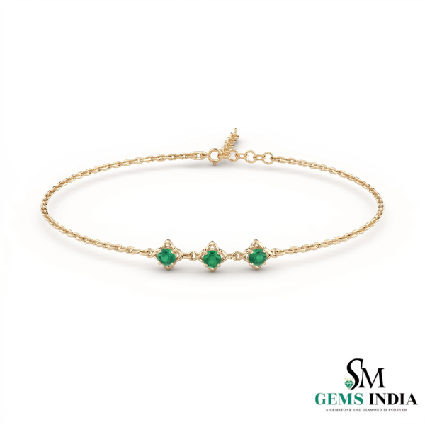 Minimal Round Emerald Trio Bracelet – Elegant Everyday Jewelry