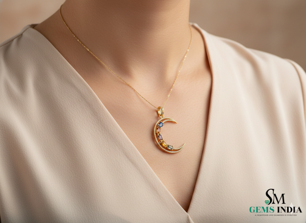 Zodiac-Inspired Oval shaped Multi-Color Gemstone Diamond Rainbow Gemstone Pendant