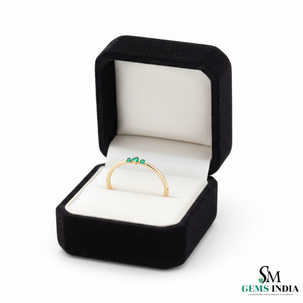 Round Three Emerald Gold Ring – May Birthstone Jewelry