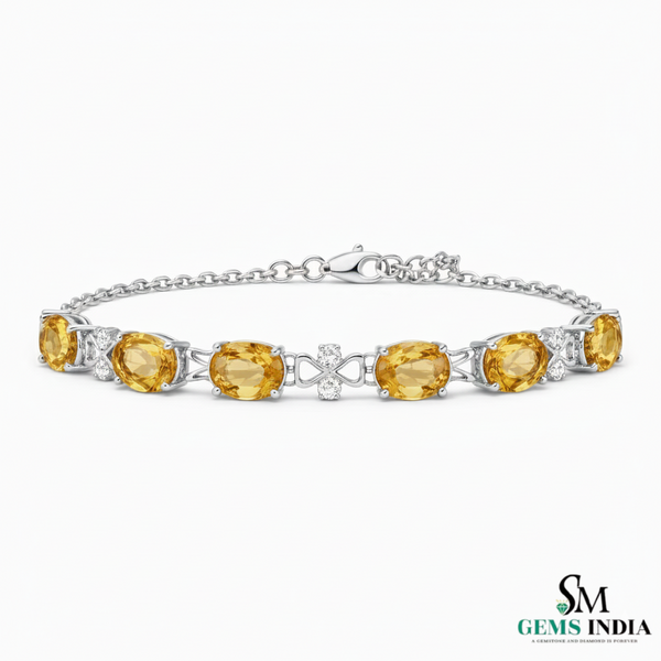 Elegant Oval Citrine Diamond Bracelet -Diamond Link Bracelet