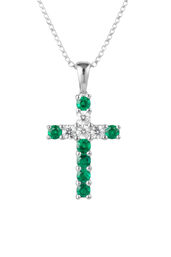 Elegant Natural Emerald Cross Pendant Necklace in 14K Gold Unique Pendant for her