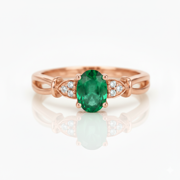 1.20 carat Oval shape Natural Emerald and Diamond Split Shank Ring in 14k Gold Gift for her