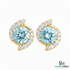 Round Cut Aquamarine & Diamond Stud Earrings