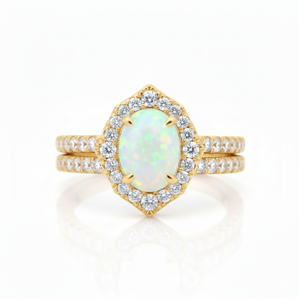 Doppelter Smaragd-Ring in offenem Design aus 14 Karat Gold – Band mit quadratisch und rund geschliffenen grünen Edelsteinen