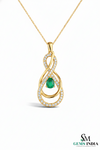 Natural Green Emerald Diamond Infinity Pendant - Green Gemstone Jewelry