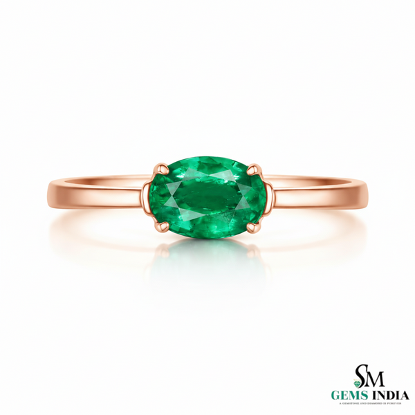 Oval Cut Green Emerald Ring in Gold – Minimalist Natural Gemstone Stackable Ring