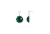 Emerald Dangle Earrings 14k Gold Round Cabochon May Birthstone