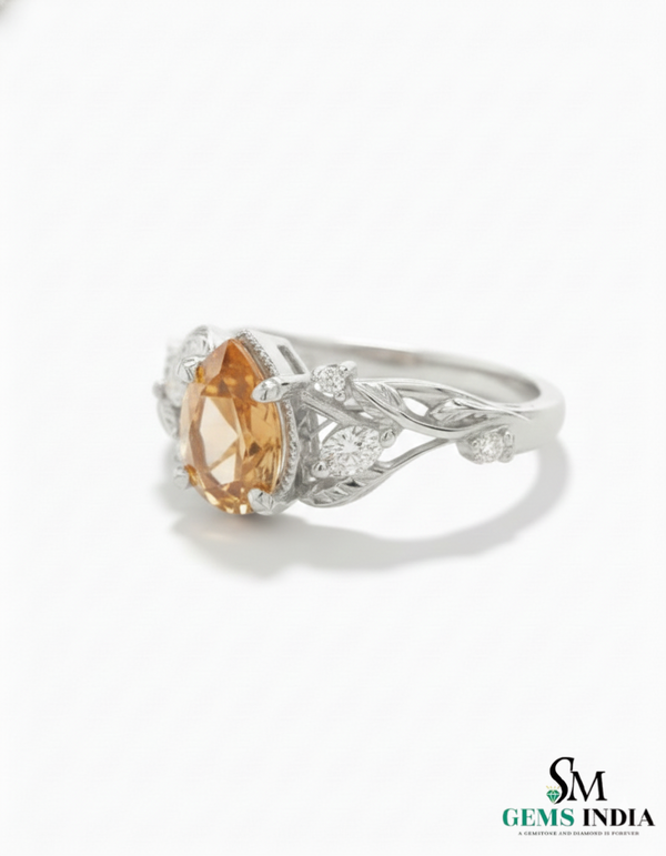 Pear Cut Citrine & Diamond Twist Ring in 14k and 18k Gold Elegant Gemstone Ring