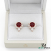 Round Ruby & Diamond Halo Stud Earrings Elegant Fine Jewelry Gift for Women