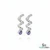 Pear Cut Blue Tanzanite & Diamond Spiral Drop Earrings in 14k and 18kk Gold
