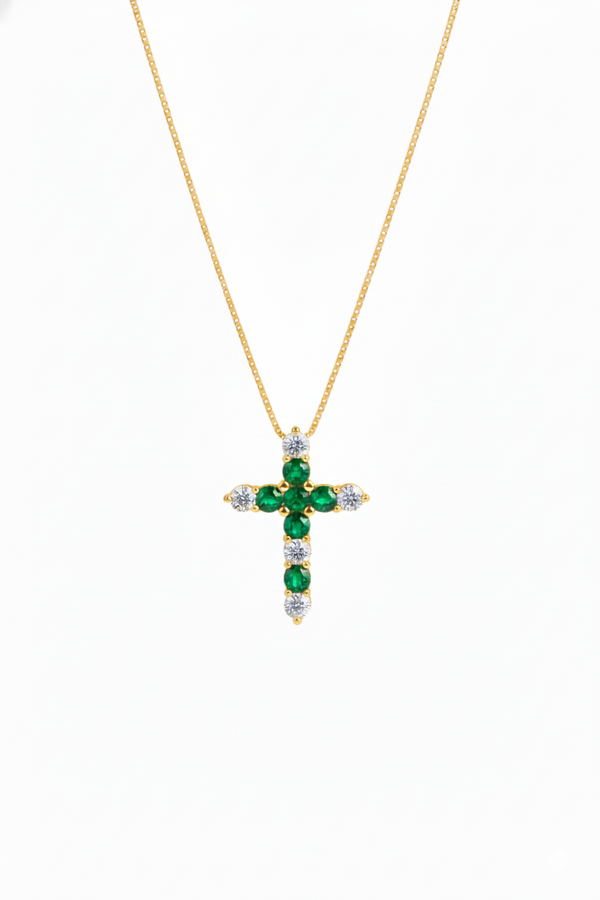 Elegant Emerald and Diamond Faith Cross Pendant for Women Symbolic Fine Jewelry Gift