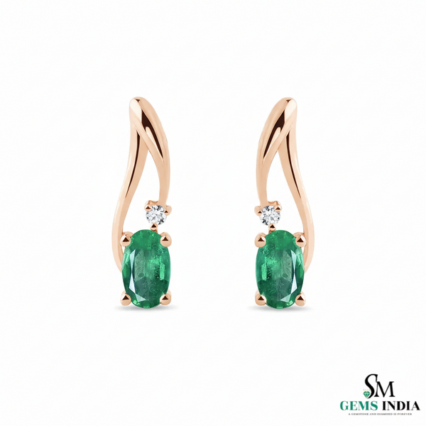 Classic Oval Emerald & Diamond Curved Drop Earrings