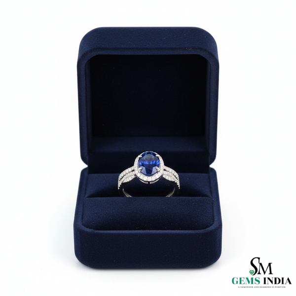 Vintage Style Designer Oval Blue Sapphire Diamond Ring