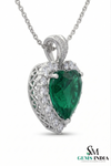 Heart Shape Emerald & Diamond Halo Pendant in Gold - Green Emerald Heart for Women