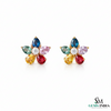 Multicolor Pear Cut Gemstone Flower Stud Earrings – Diamond Center Floral Cluster Earrings for Women