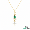 Oval shape Natural EmeraldDiamond Swirl Pendant in 18k Gold