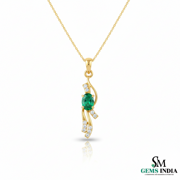 Oval shape Natural EmeraldDiamond Swirl Pendant in 18k Gold