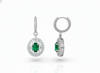 2 carat Natural Emerald Oval 14k Gold Dangle Earrings with Diamond Halo