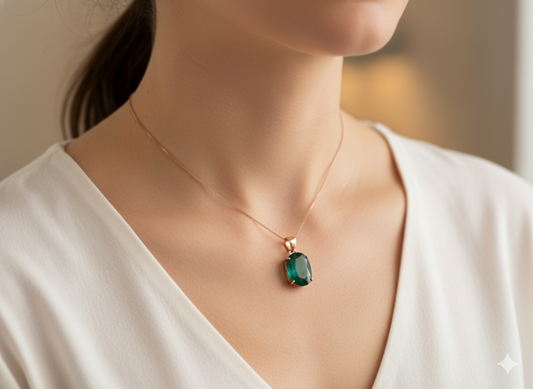 10.40 Carat Natural Emerald Pendant: 14k Gold Cushion Cut Gemstone