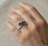 Round Cut Blue Sapphire & Diamond Two Stone Ring - Toi et moi Ring