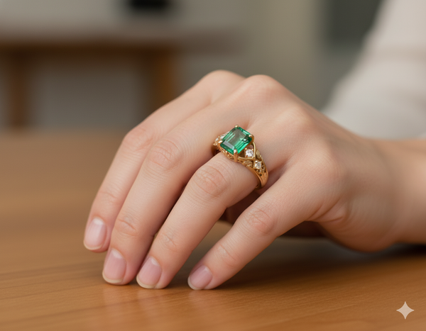 2.80 carat Octagon Natural Emerald And Diamond Engagement Ring in 18k gold Gift For Her