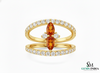 Pear Cut Citrine & Diamond Open Band Ring in 14k Gold - Statement Ring