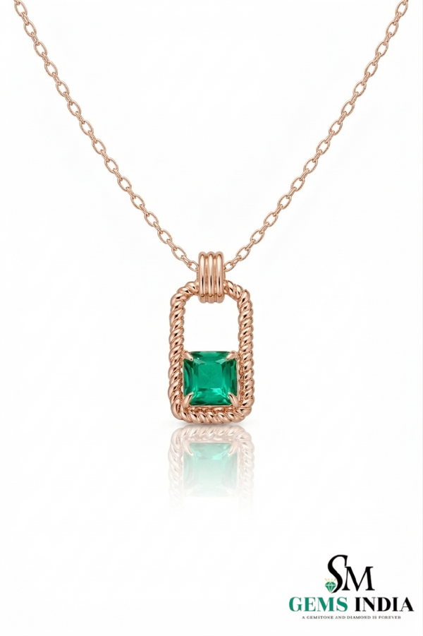 Octagon Emerald Green Gemstone Pendant For Woman - Gift for Her