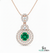 Eternal Round Natural Emerald Circle Pendant Double Halo Gold Pendant