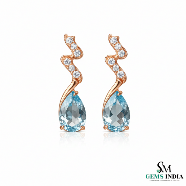 Natural Aquamarine Pear Drop Earrings with Diamond Accents
