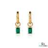Emerald Cut Emerald Drop Hoop Earrings in Gold – Dainty Emerald Huggie Earrings