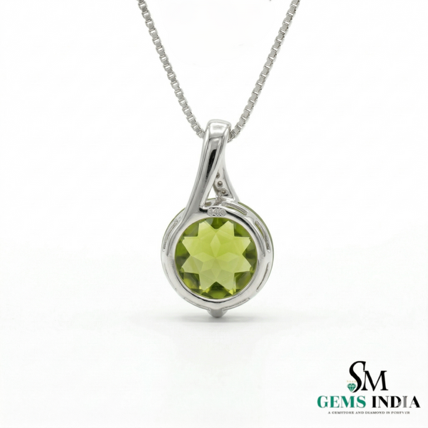 Round Peridot Pendant with Diamond Accent - Elegant Minimalist Birthstone Jewelry
