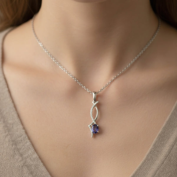 Natural Oval Tanzanite Twisted Diamond Pendant