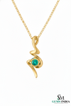 Natural Emerald Round Stone Curved Twist Pendant - Green Gemstone Jewelry