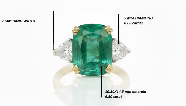 9.50 carat Cushion Shape Natural Emerald Cut Triangle Diamond Promise Ring 14k Gold Engagement Gift