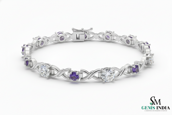 Infinity Link Amethyst Diamond Bracelet for Women - Fine Gold Jewelry