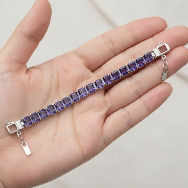 Radiant Emerald-Cut Amethyst Tennis Bracelet for Women