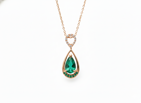 3.13 carat Genuine Emerald And Diamond Pendant for Woman's 14k Gold