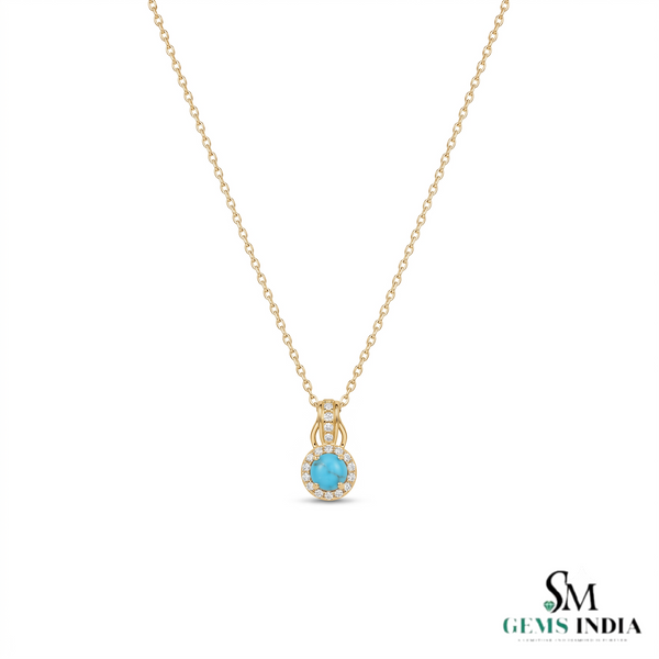 Classic Round Turquoise & Diamond Pendant – Luxury Statement Pendant Gift For Her