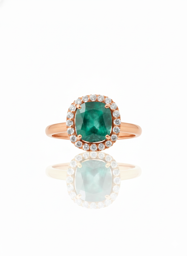 Cushion Cut Natural Emerald 2 carat Engagement Ring in 14K Gold Minimalist Fine Jewelry