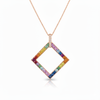 Rainbow Square Pendant in 18k Gold Multicolor Gemstone Charm