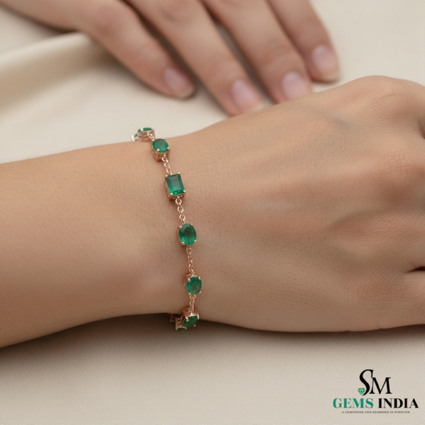 4.10 Carats Natural Emerald Oval And Diamond Bracelet - Fine Jewelry Gift
