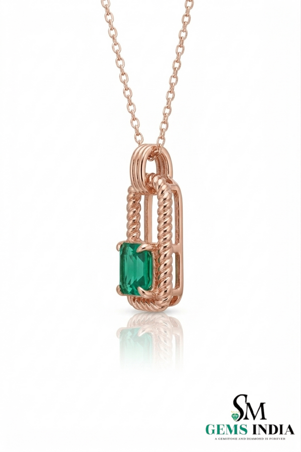 Octagon Emerald Green Gemstone Pendant For Woman - Gift for Her