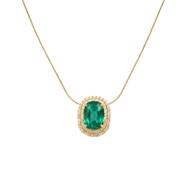 Cushion Cut Natural Emerald and Diamond Halo Pendant in 14K Gold Elegant Birthstone Jewelry