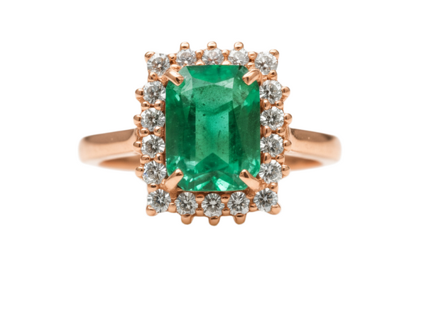 Elegant 3.50 carat Cushion Cut Natural Emerald And Diamond Statement Ring In 14K Gold